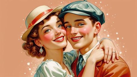 Elegant vintage cute couple embracing with romantic grace