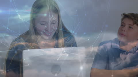 Students Using Laptop with Digital Connections Overlay