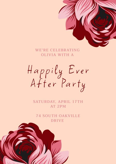 Perfect for weddings, engagement parties, or any joyous celebration. This invitation features a charming floral design with an elegant color scheme, ideal for romantic themes. Use for print or digital invitations for events requiring a touch of sophistication.