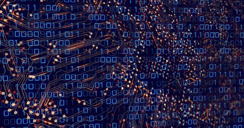 Binary Code Overlay on Intricate Circuitry Pattern - Download Free Stock Images Pikwizard.com