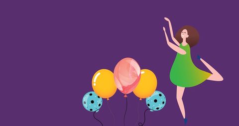 Joyful Dance Celebration with Colorful Balloons on Purple Background - Download Free Stock Images Pikwizard.com