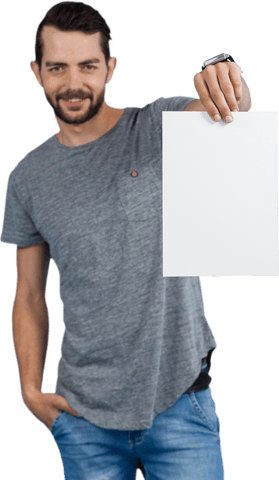 Smiling Man With Blank Cardboard Transparent Background