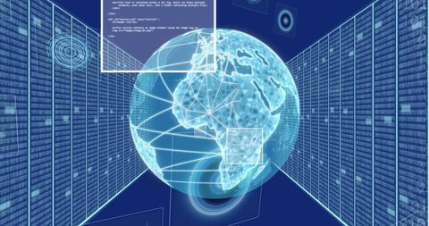 Digital Data Visualization with Spinning Globe in Data Center - Download Free Stock Images Pikwizard.com