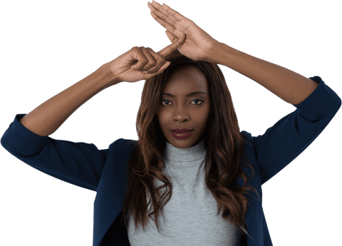 Businesswoman signaling with hands on transparent background