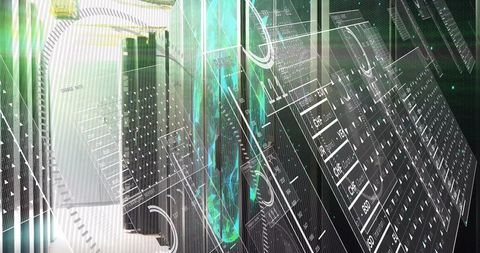 Futuristic data center with glowing digital holland array