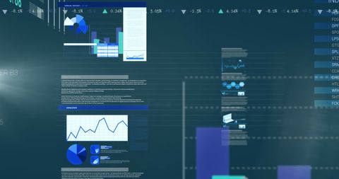 Abstract Financial Data and Graphs on Dark Digital Background