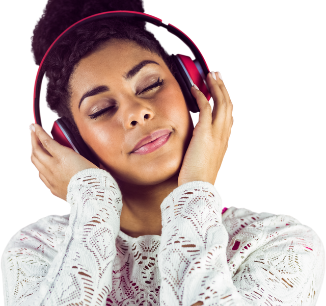 Young Woman With Eyes Closed Listening Music Through Transparent Background - Download Free Stock Videos Pikwizard.com