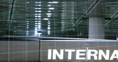 Economic decline graph over airport interior