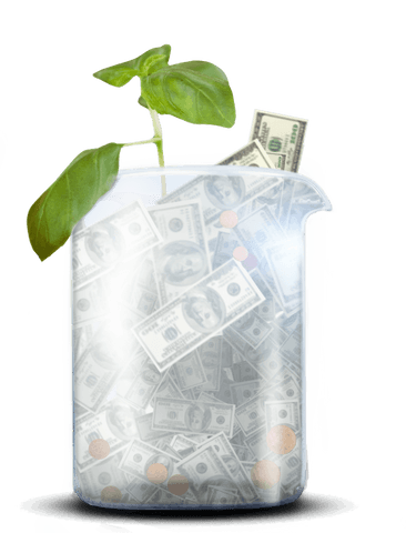 Growing money beaker on transparent background isolated