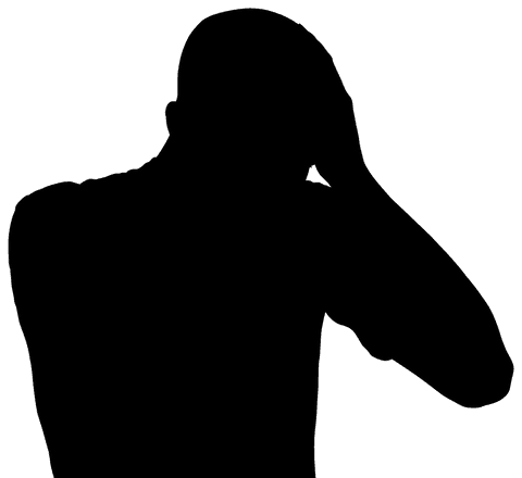 Black silhouette of man in thought on transparent background