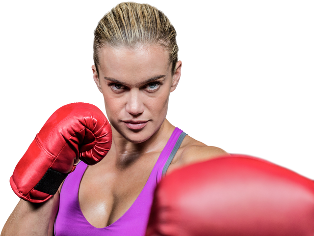 Close-up Transparent Portrait of Determined Female Boxer Wearing Red Gloves - Download Free Stock Videos Pikwizard.com