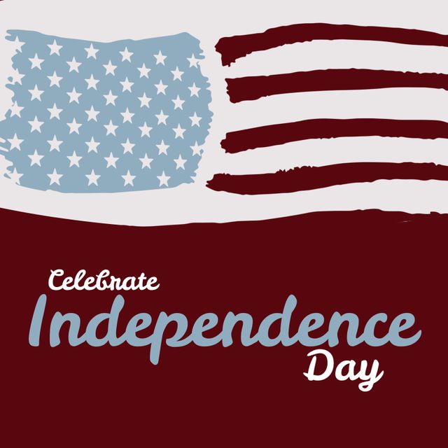 Illustration of flag of america and celebrate independence day text on brown background, copy space. america, independence day, patriotism, vector, celebration, freedom and identity concept.