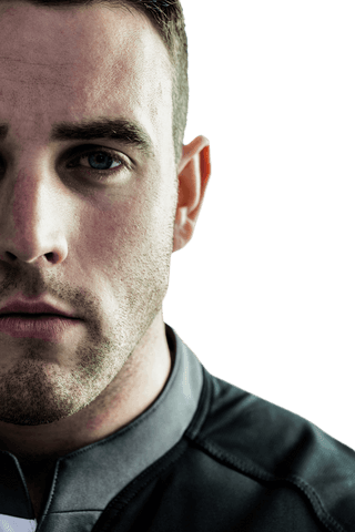 Close-up of Tough Rugby Player on Transparent Background