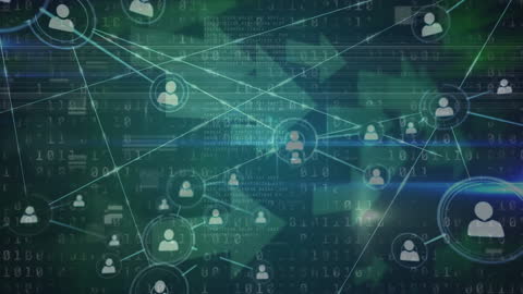 Abstract Digital Network with Icons and Binary Code