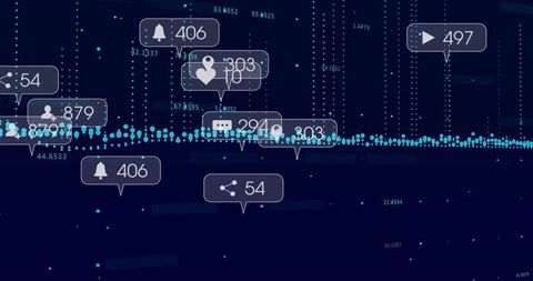 Cyan data stream visualizing social engagement metrics on dark analytics dashboard