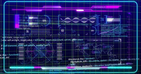 Futuristic Digital Data Interface Displaying Analytics and Code