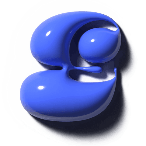 Transparent background glossy blue 3d abstract glyph sculpture with soft rim lighting