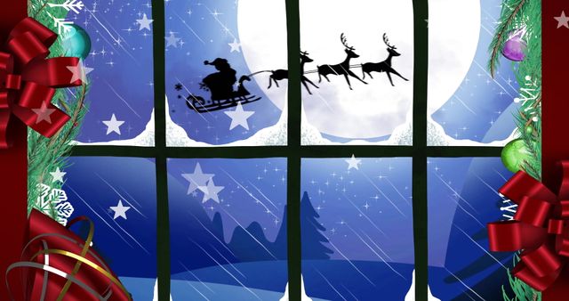 Christmas Eve Santa and Sleigh Through Window - Download Free Stock Images Pikwizard.com