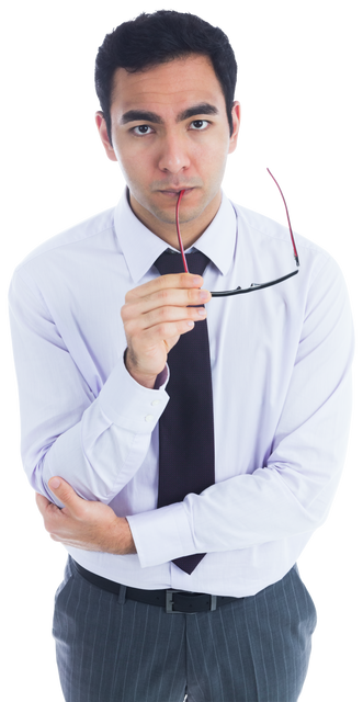 Transparent Image of Biracial Businessman Holding Glasses Thoughtfully - Download Free Stock Videos Pikwizard.com