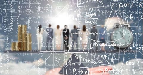 Data processing and business analytics with mathematical symbols