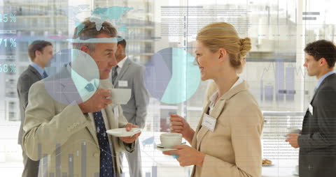 Business Professionals Networking with Data Visualization Overlay