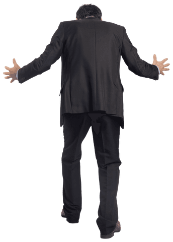 Transparent Back View of Angry Businessman Expressing Frustration