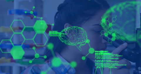 Scientist Analyzing Data with Holographic Interface in Laboratory