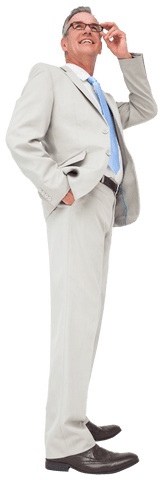 Confident Businessman Smiling Upwards on Transparent Background