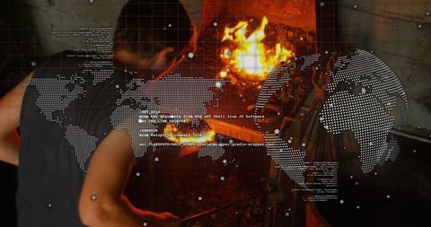 Blacksmith at Forge with Digital Technology Overlay