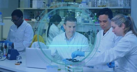 Team of Scientists Conducting Experiments in Modern Laboratory