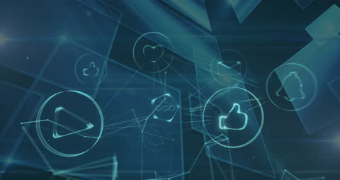 Digital Interface with Animated Social Media Icons Overlay