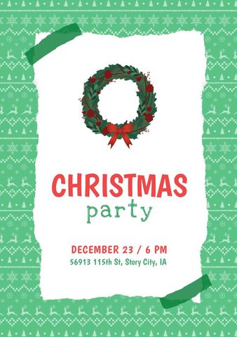 christmas party invitation with festive wreath design - Download Free Stock Templates Pikwizard.com