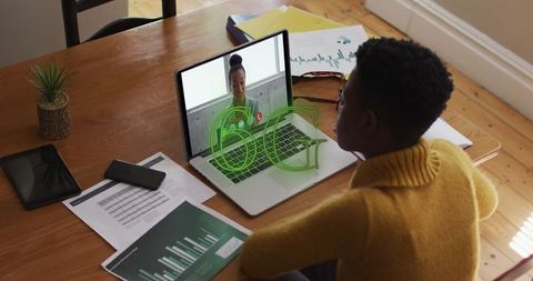 Businesswoman in Virtual Meeting with 6G Technology Interface