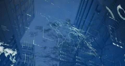 Digital Data Interface with Transparent World Map and Skyscrapers - Download Free Stock Images Pikwizard.com