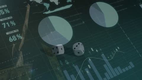 Digital Data Analysis Overlaying Money and Dice