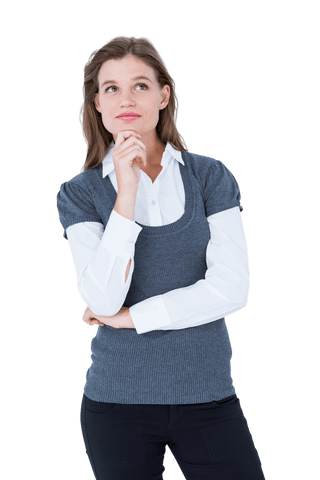 thoughtful businesswoman pondering with hand on chin transparent background - Download Free Stock Videos Pikwizard.com