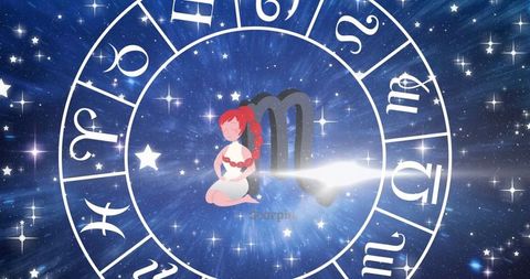 Scorpio zodiac wheel illustration against starry background