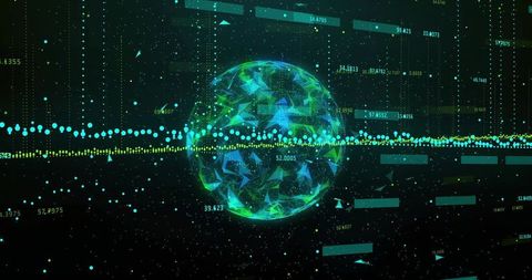 Futuristic Data Visualization with Pulsing Faceted Sphere