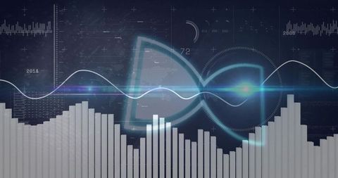 Futuristic Digital Interface with Equalizer Waveforms and Analytics