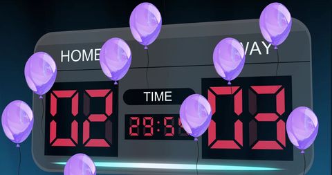 Colorful Balloons Floating Over Digital Scoreboard - Download Free Stock Images Pikwizard.com