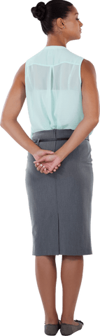 Transparent Rear View of Businesswoman Standing with Arms Crossed