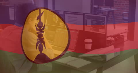 Office by Computers Overlaid with Animated Flag Watermark