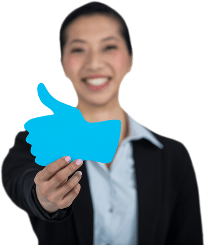 Transparent Smiling Businesswoman Holding Thumbs Up Sign