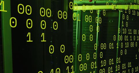 green binary code over servers representing data processing - Download Free Stock Images Pikwizard.com