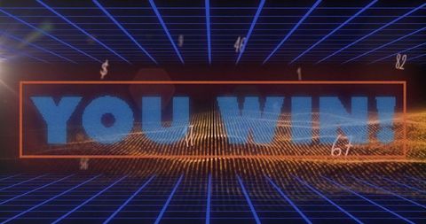 Retro digital you win screen in virtual space