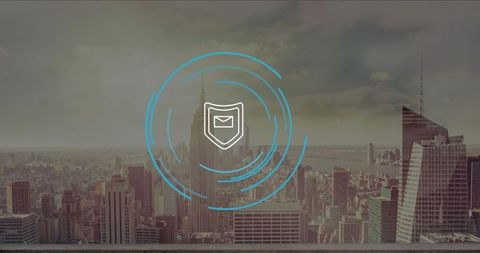 Digital Security Badge Overlapping New York City Skyline
