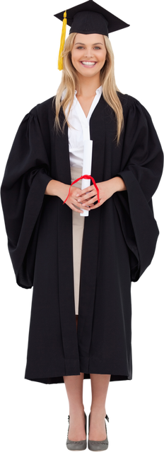 Smiling blonde student in graduate robe holding diploma isolated on transparent background - Download Free Stock Videos Pikwizard.com