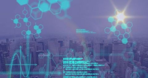 Abstract Cityscape with Digital Data Overlay Illustrating Technology and Business - Download Free Stock Images Pikwizard.com