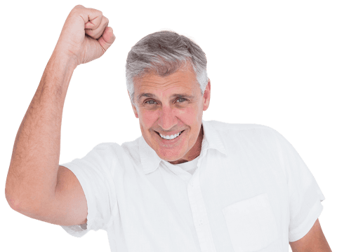 Joyful Mature Man Cheering with Raised Fist Transparent Background - Download Free Stock Videos Pikwizard.com