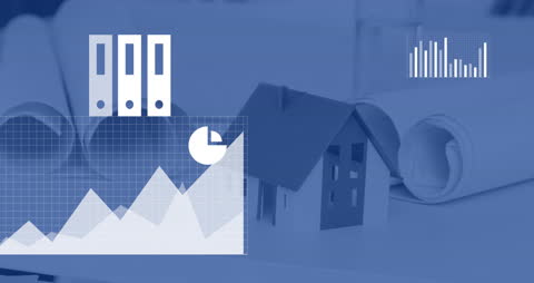 Business Analytics and Architectural Blueprint with House Model